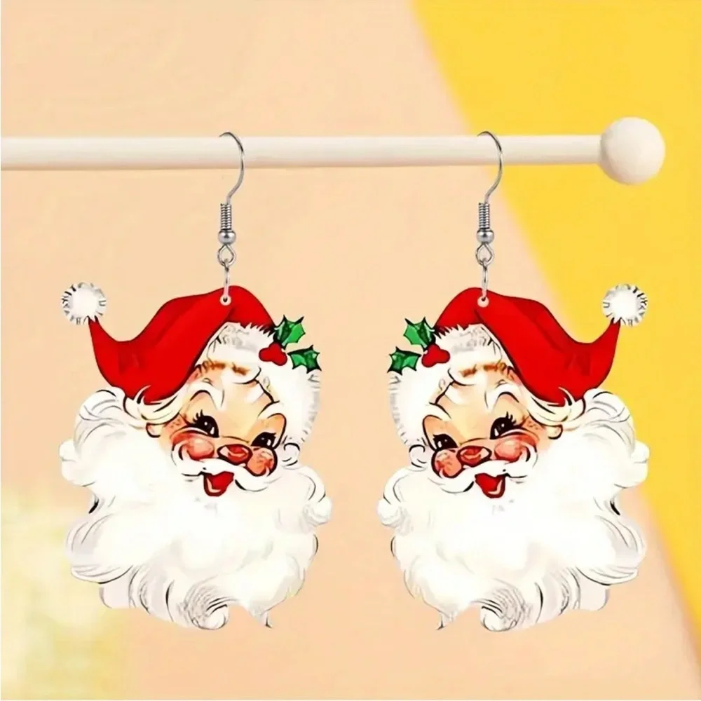 Retro Santa Claus 2D Acrylic Dangle Earrings - Picture 4 of 6